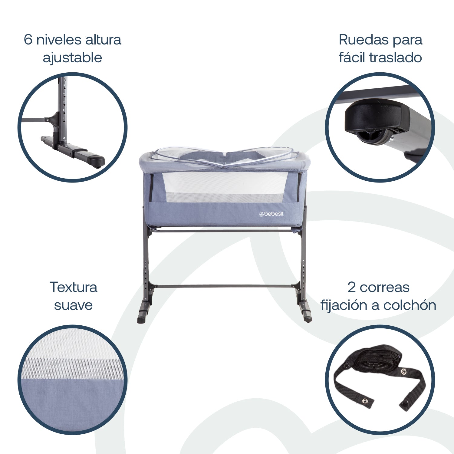 Cuna Colecho con Mosquitero MySide LX Azul Bebesit