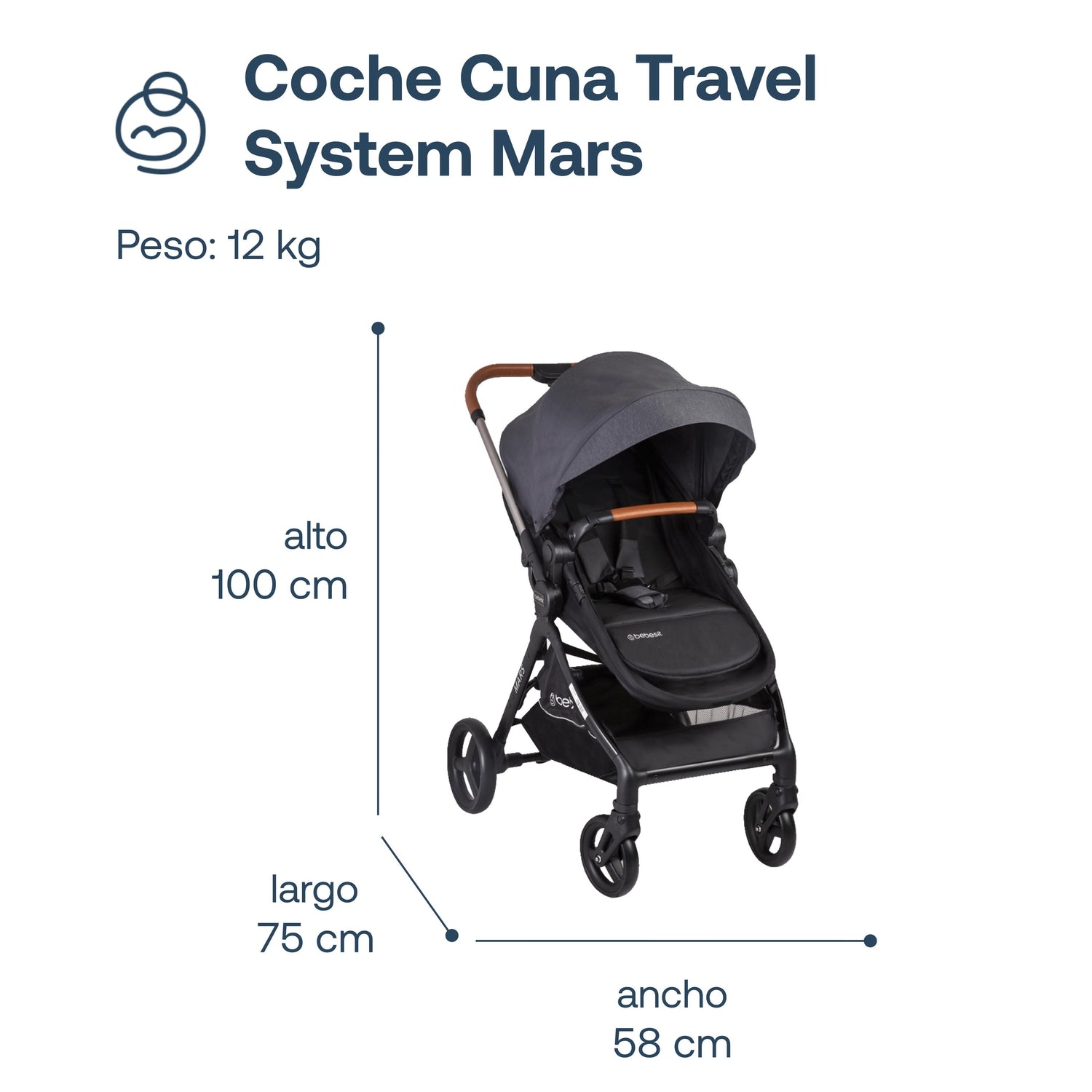 Coche Cuna travel system Mars LX Gris