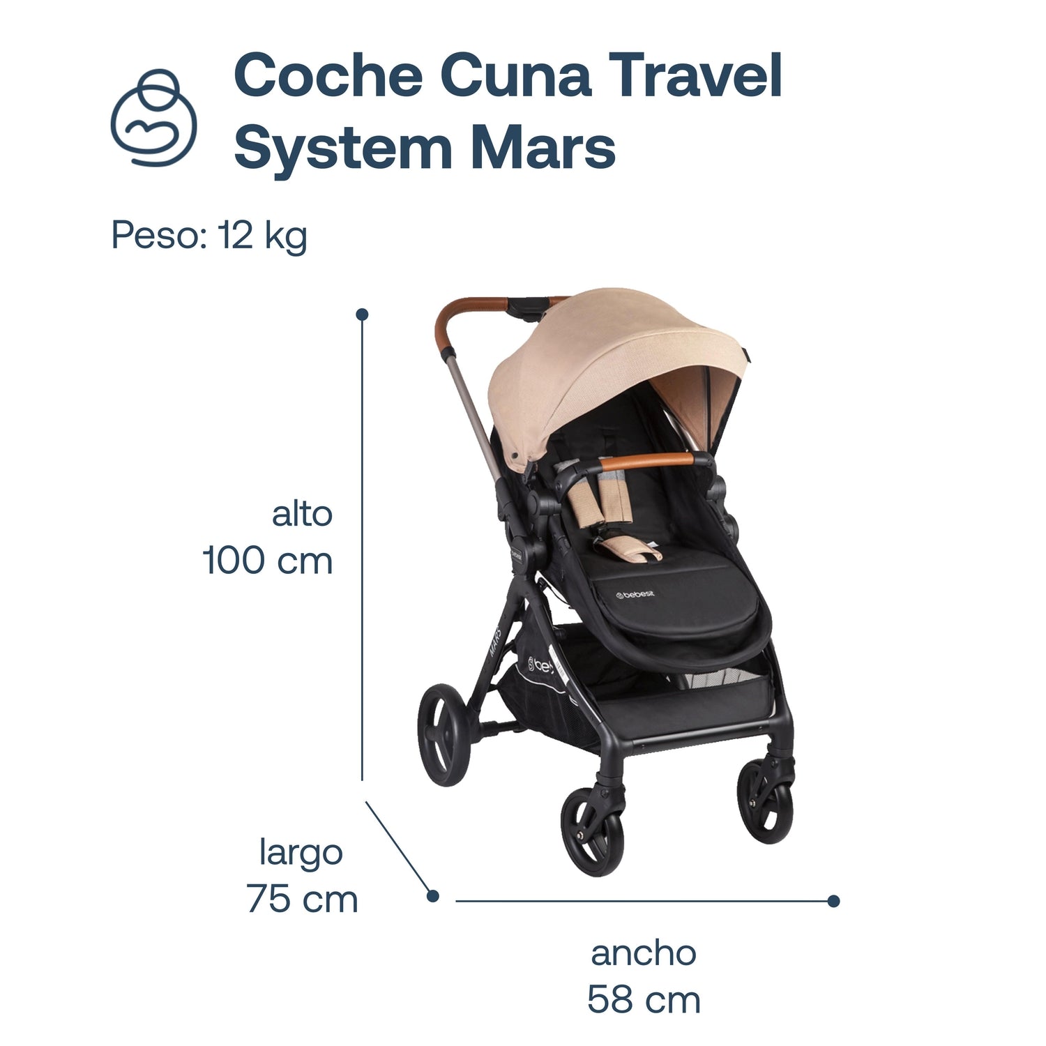 Coche Cuna travel system Mars LX Beige