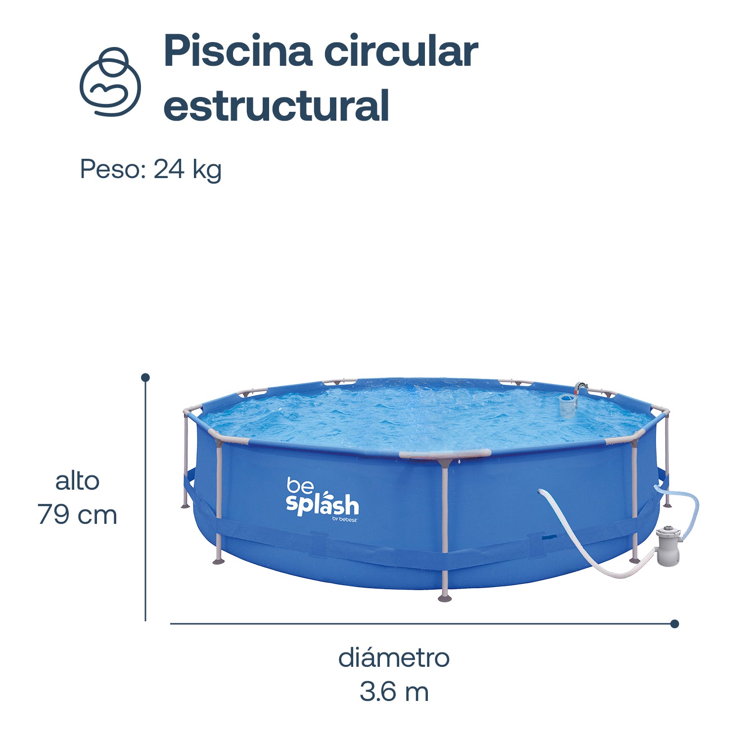 Piscina Estructural con Filtro y Skimmer 360x79cm BeSplash