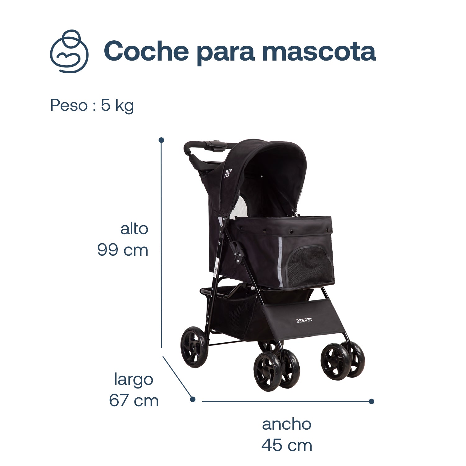 Coche Mascotas Plegable Pro Perro Gato Negro BeePet by Bebesit