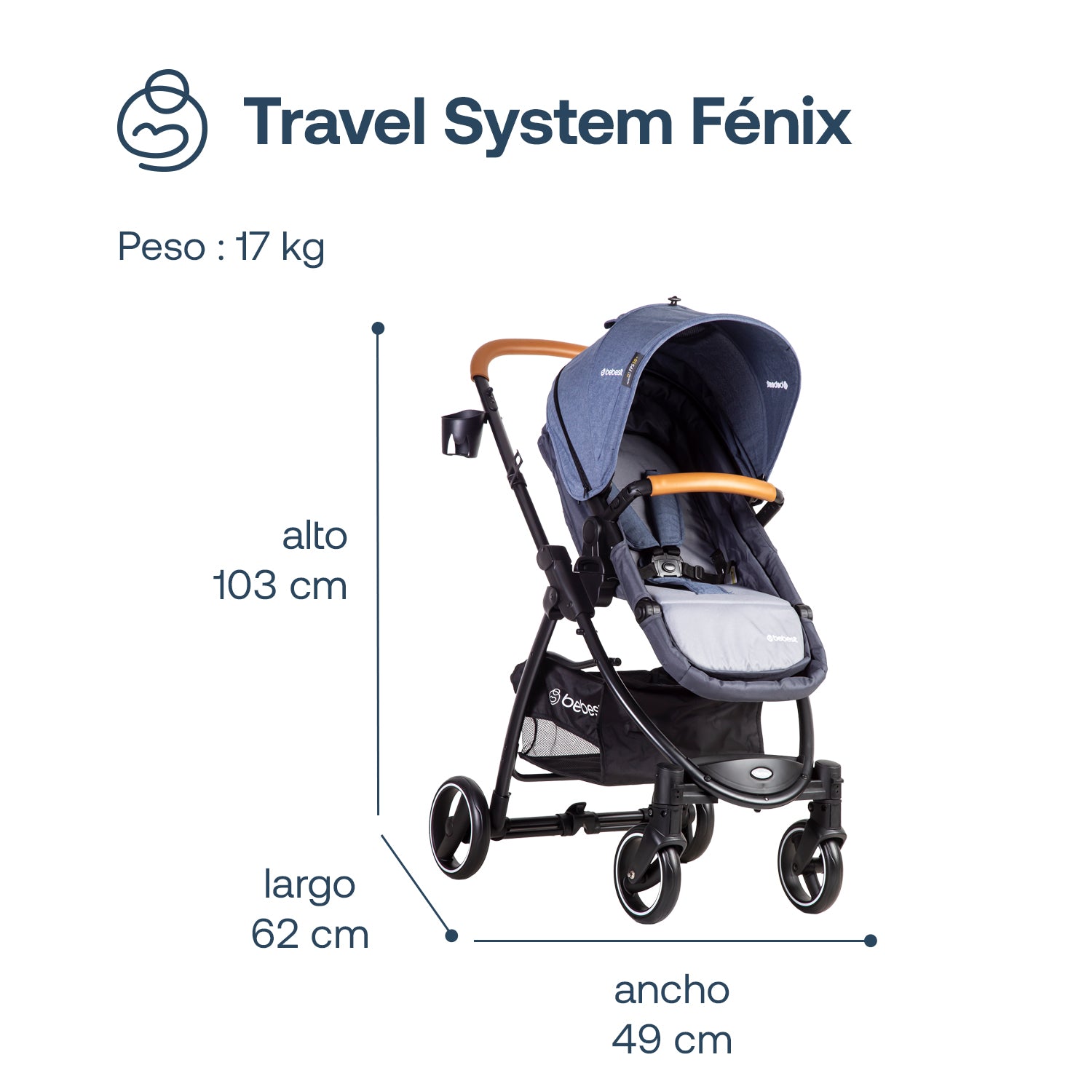 Coche Cuna travel system Fénix Azul