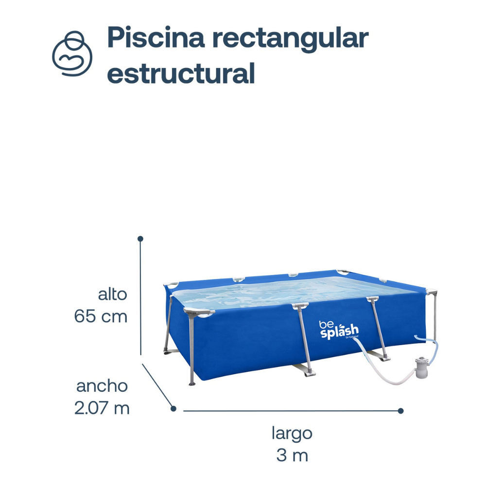 Piscina Estructural con Bomba y Cobertor 300x207x65cm BeSplash