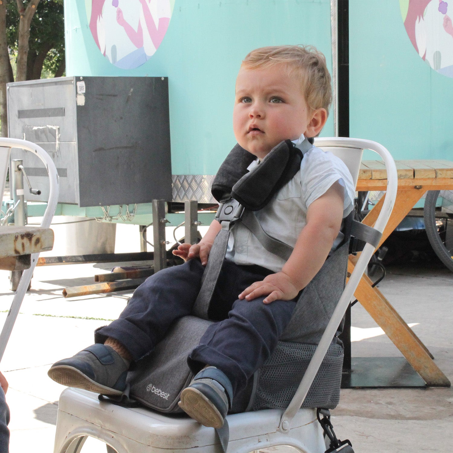 Mochila Silla de Comer Portatil Camping Gris Bebesit