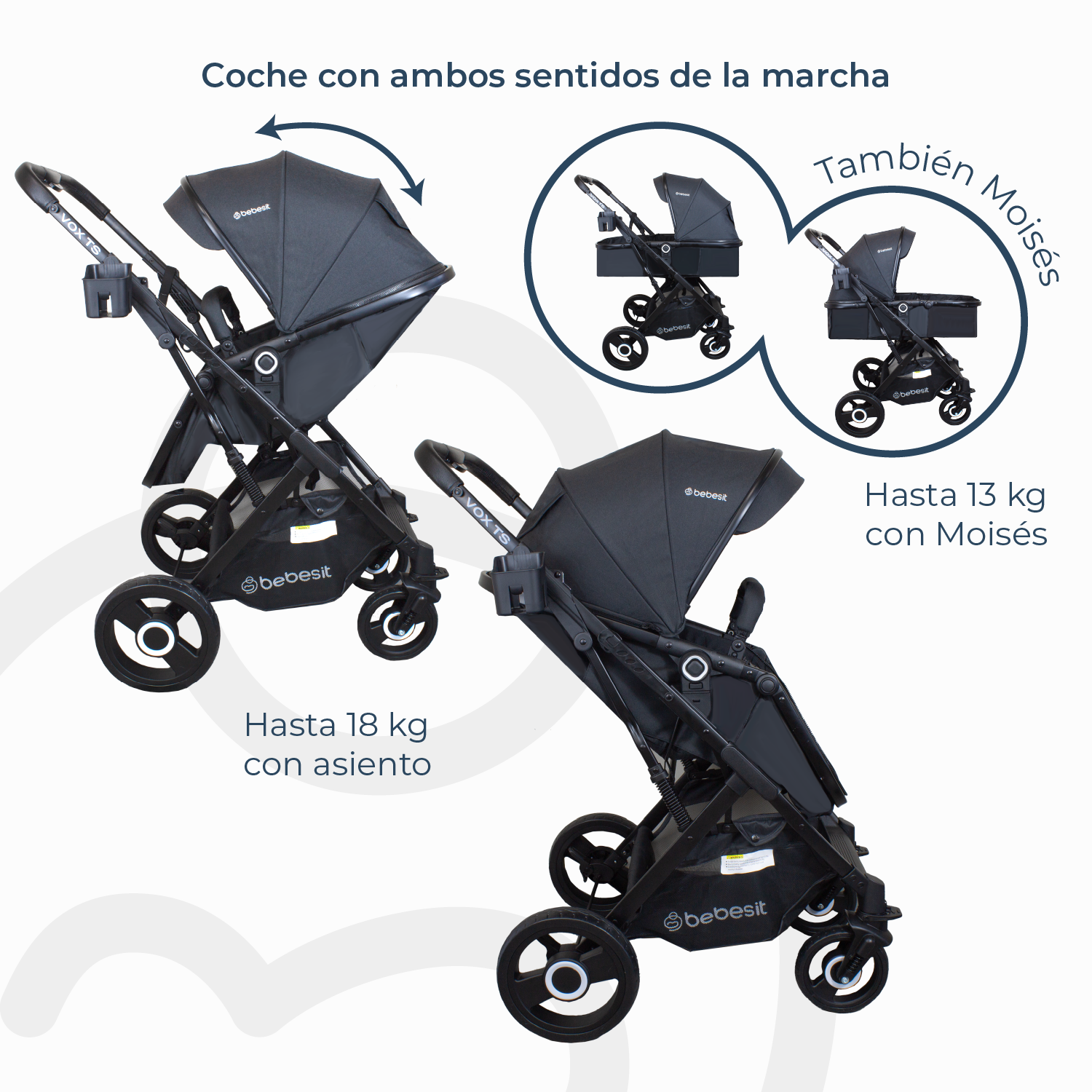 Coche Cuna Paseo Vox Negro Bebesit