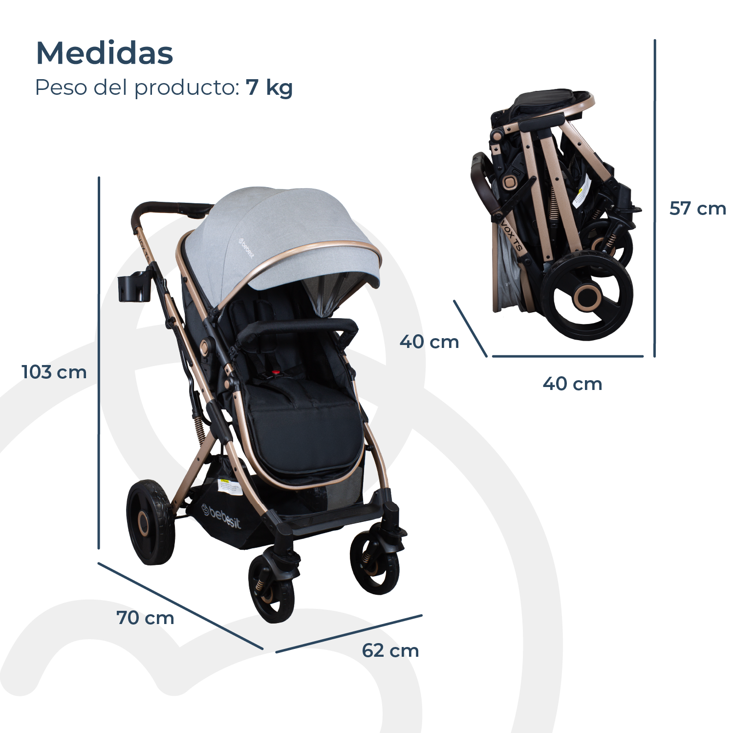 Coche Cuna Travel System Vox Gold Gris Bebesit