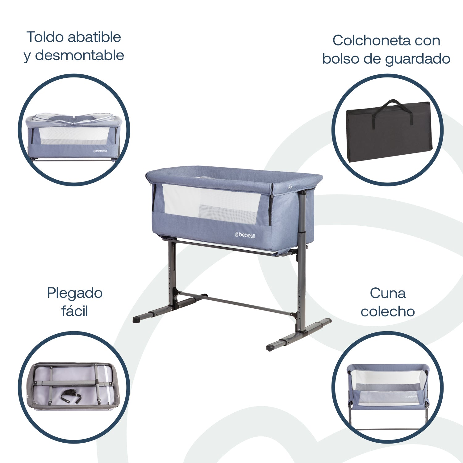 Cuna Colecho con Mosquitero MySide LX Azul Bebesit