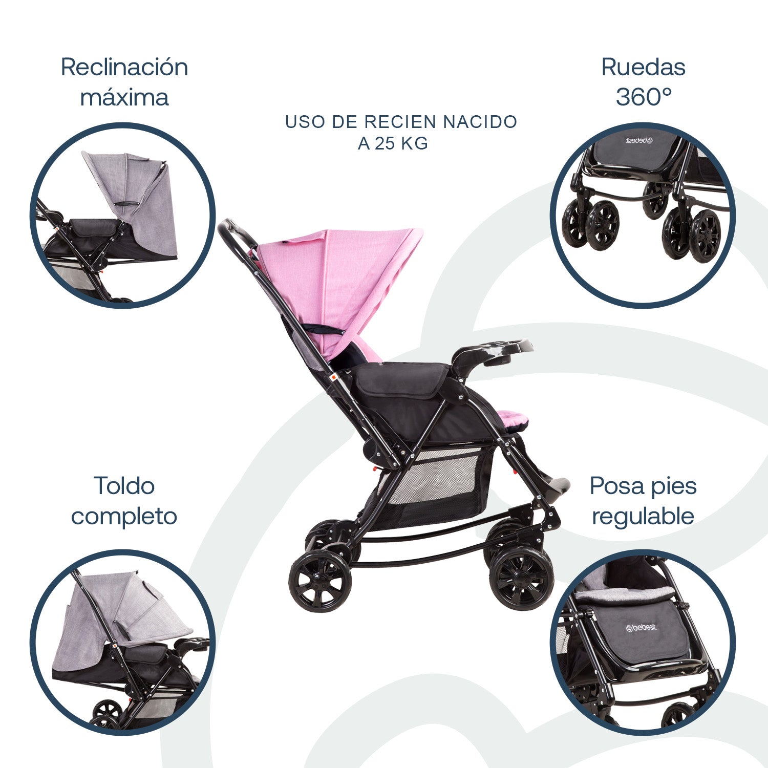 Coche Cuna Paseo Balancin SX Rosado