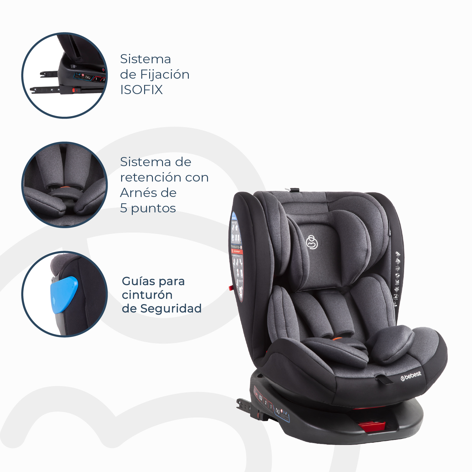 Silla de Auto Convertible 360° Isofix Saturn Gris