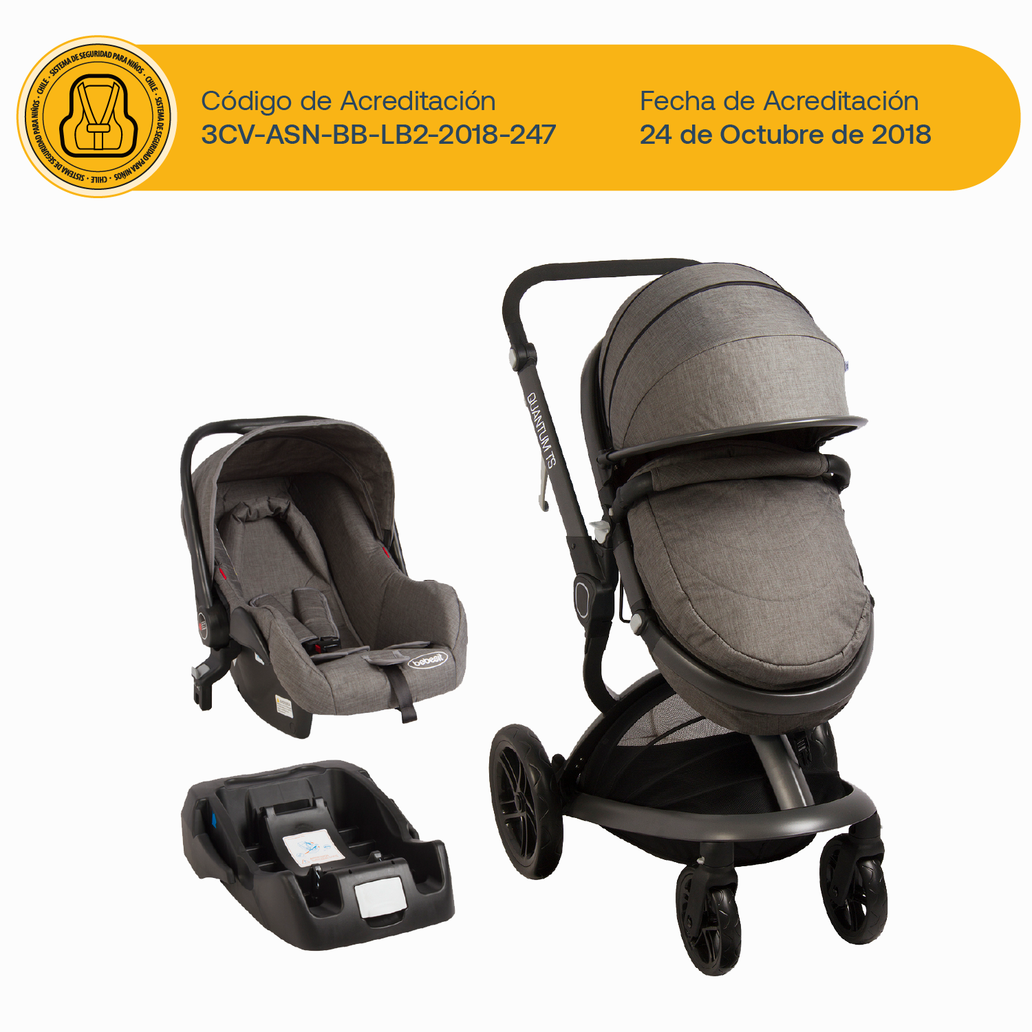 Coche Cuna travel system Quantum Gris