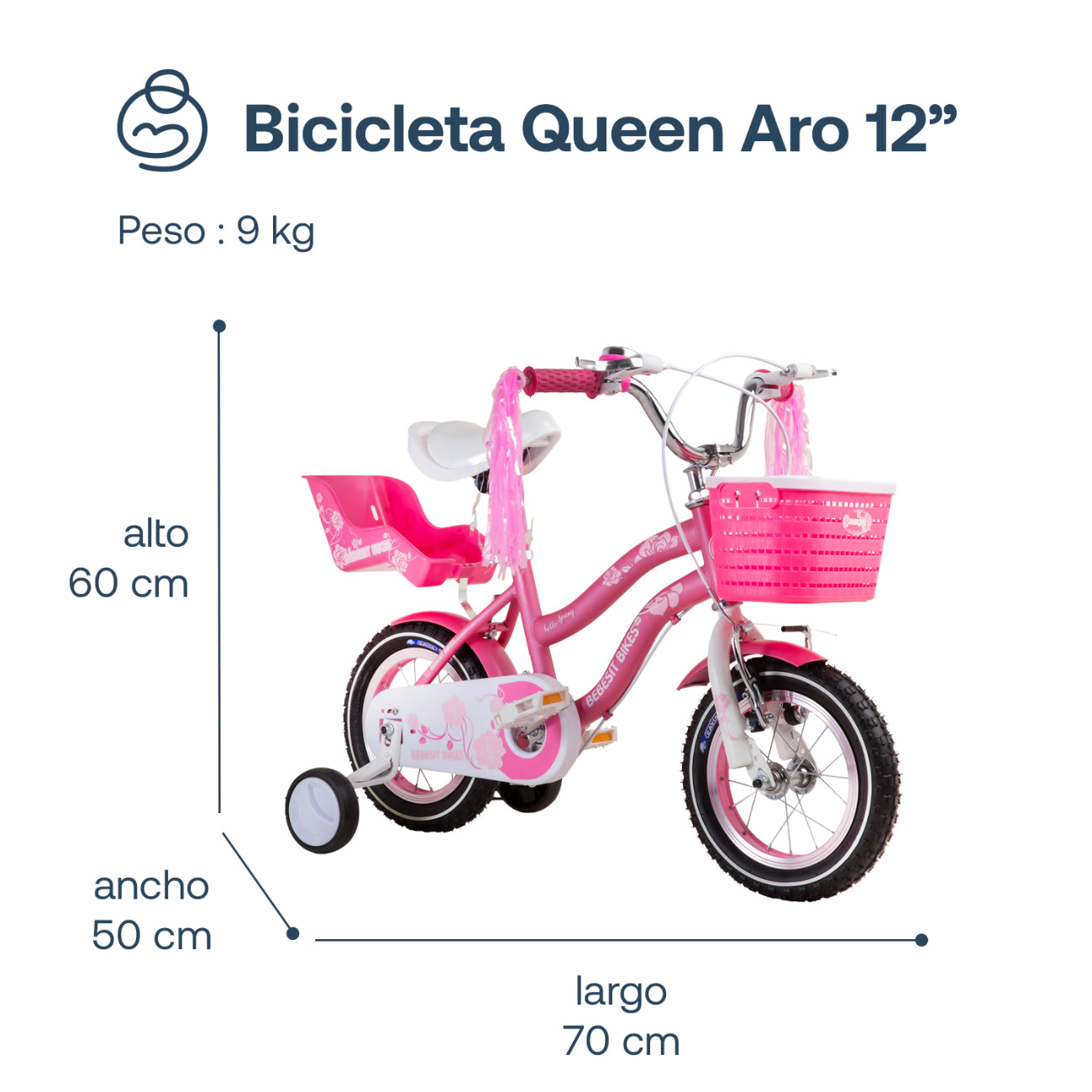 Bicicleta Infantil Queen Aro 12 Rosada