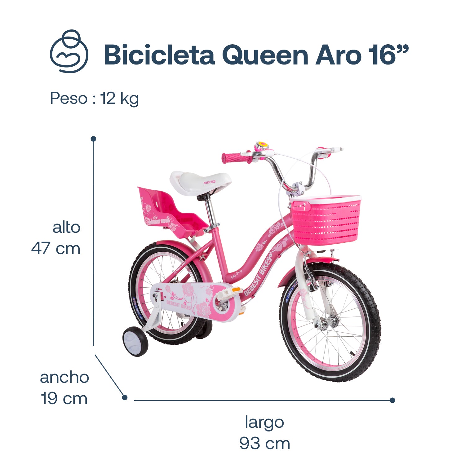 Bicicleta Infantil Queen Aro 16 Rosada