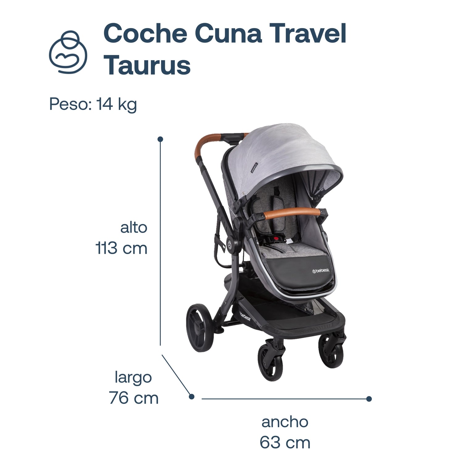 Coche Cuna travel system Taurus Gris