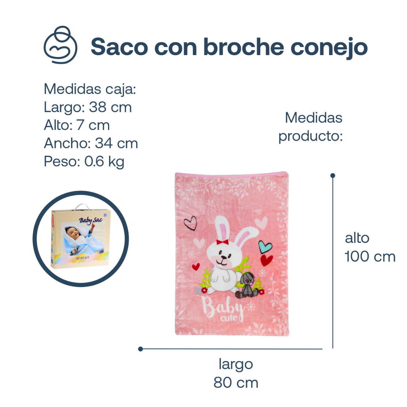 Saco con Broche Conejo Rosa Bebesit