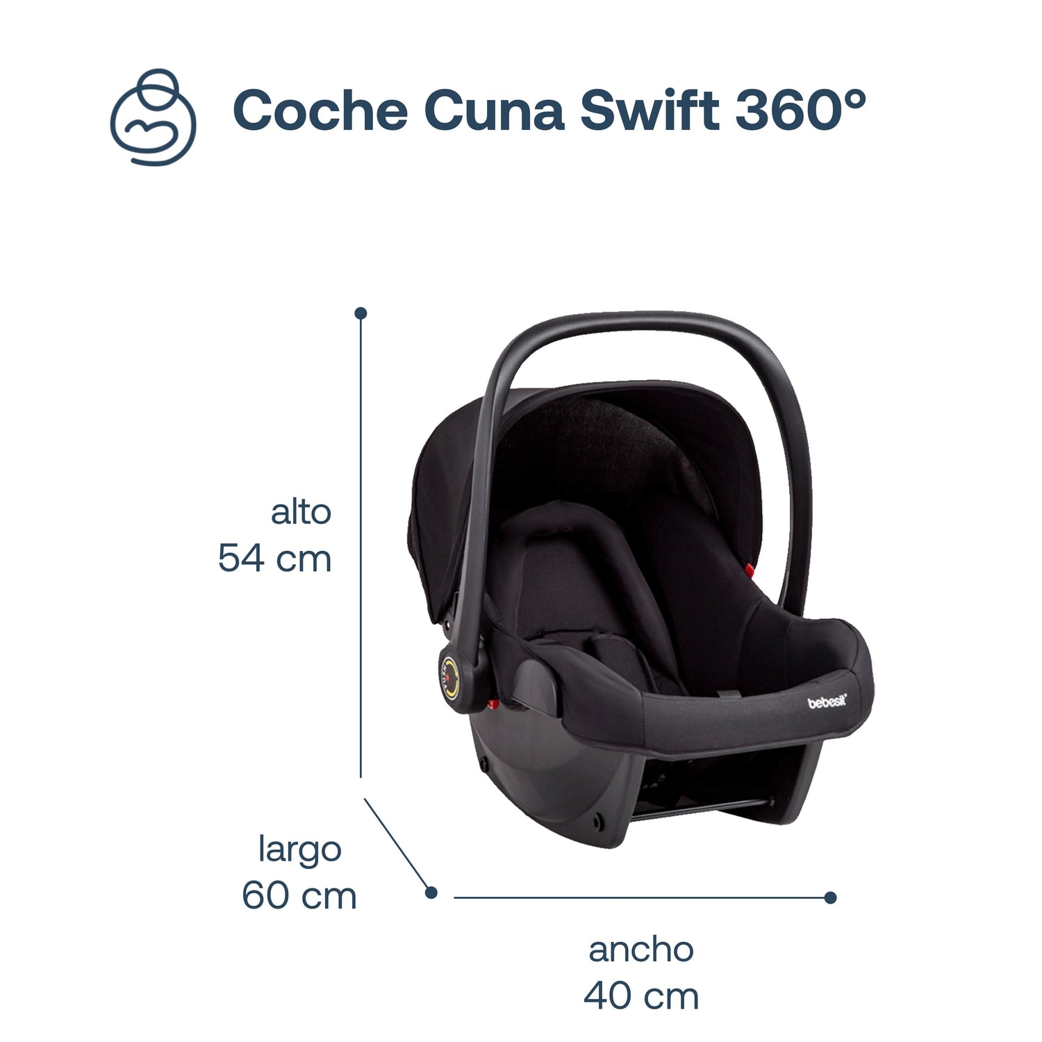 Coche Cuna travel system Swift 360 Negro