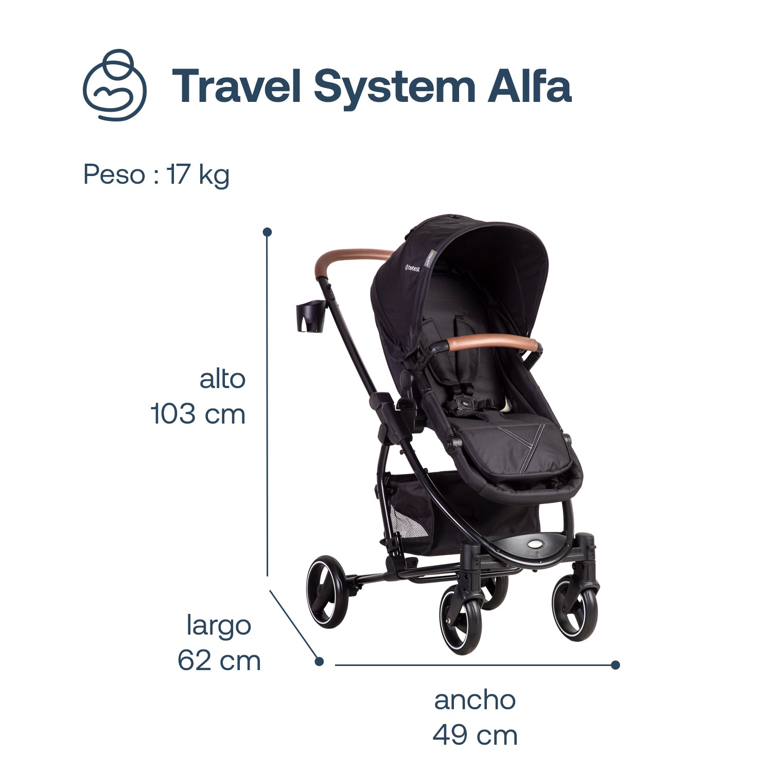 Coche Cuna travel system Alfa Nuevo Negro