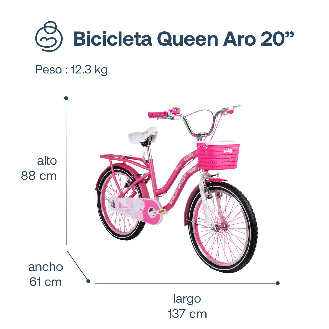 Bicicleta Infantil Queen Aro 20 Rosada