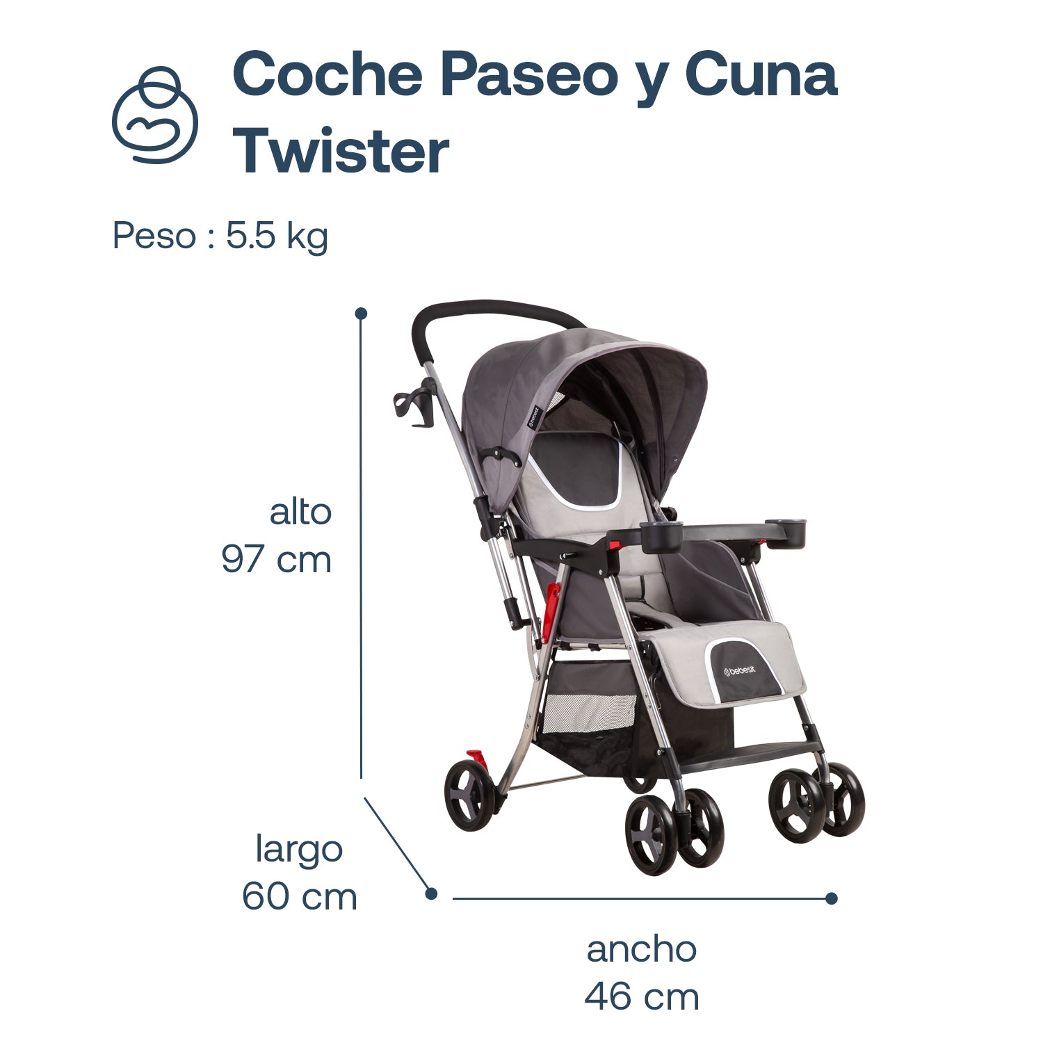 Coche Paseo y Cuna Twister SX Gris