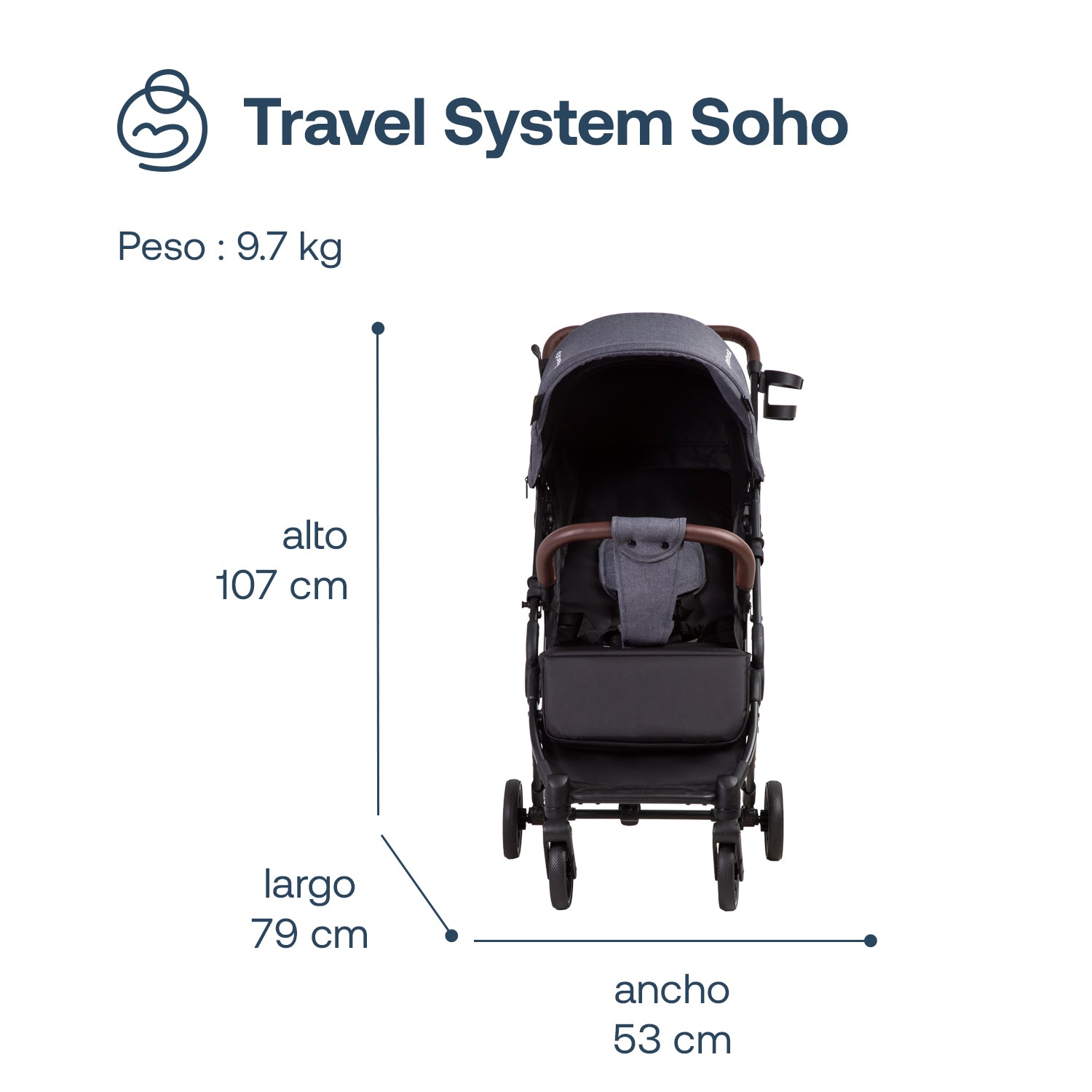 Coche Maleta Compacto Travel System Soho Gris Bebesit