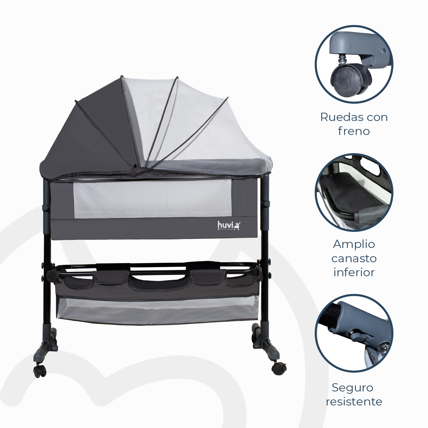 Cuna Colecho Cozy con Colchón Mosquitero y Canasto Negro Huvi