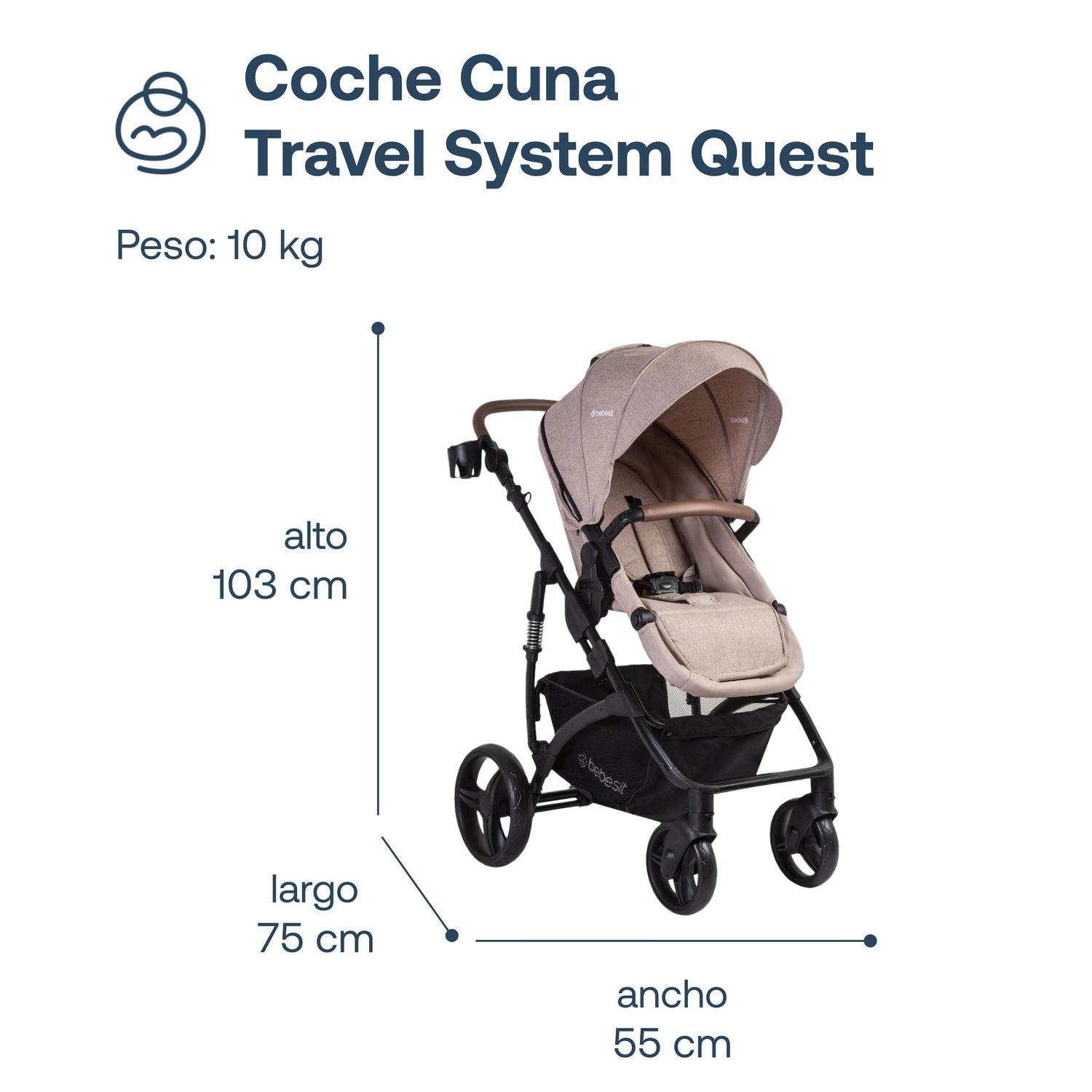 Coche Cuna Travel System Quest LX Beige