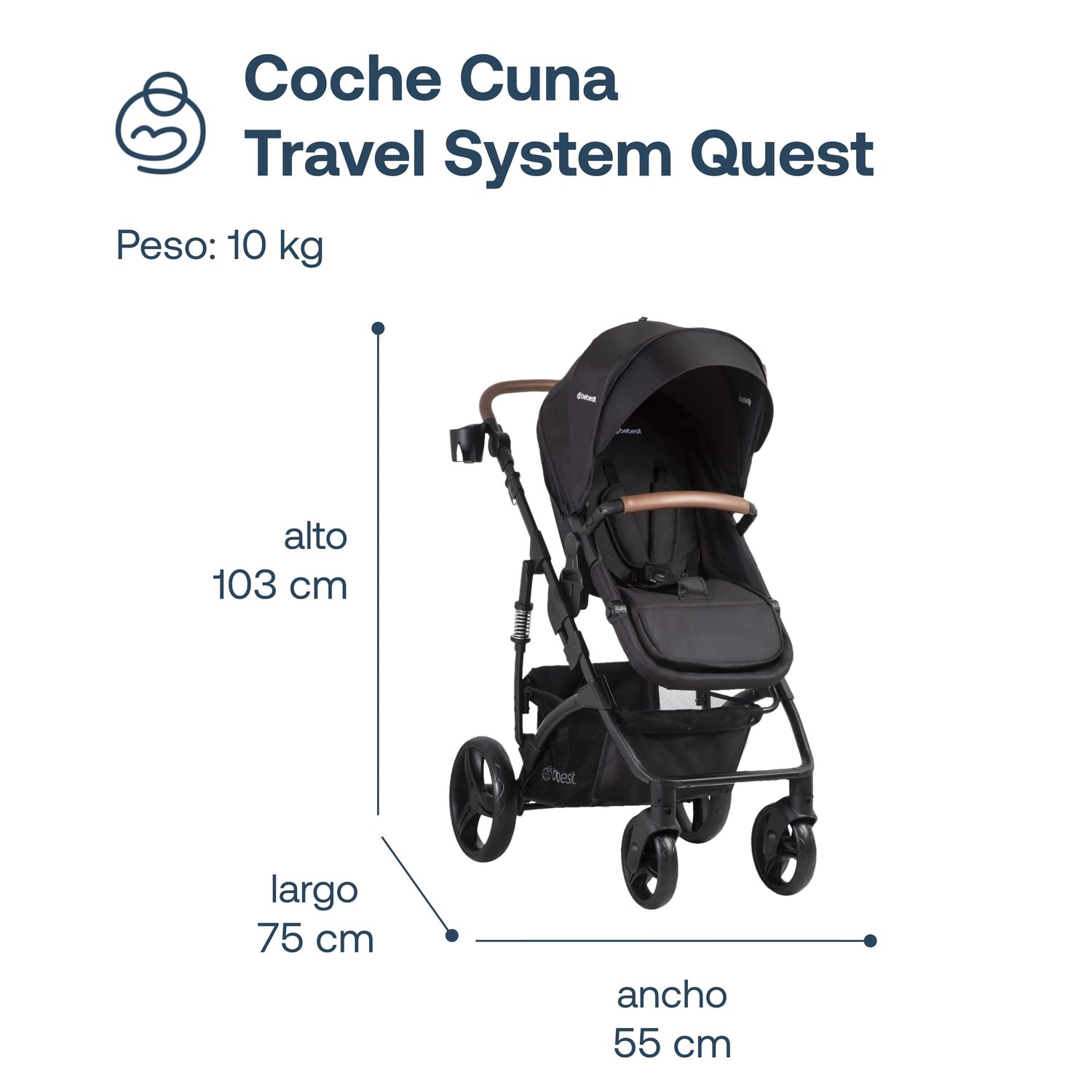 Coche Cuna Travel System Quest LX Negro