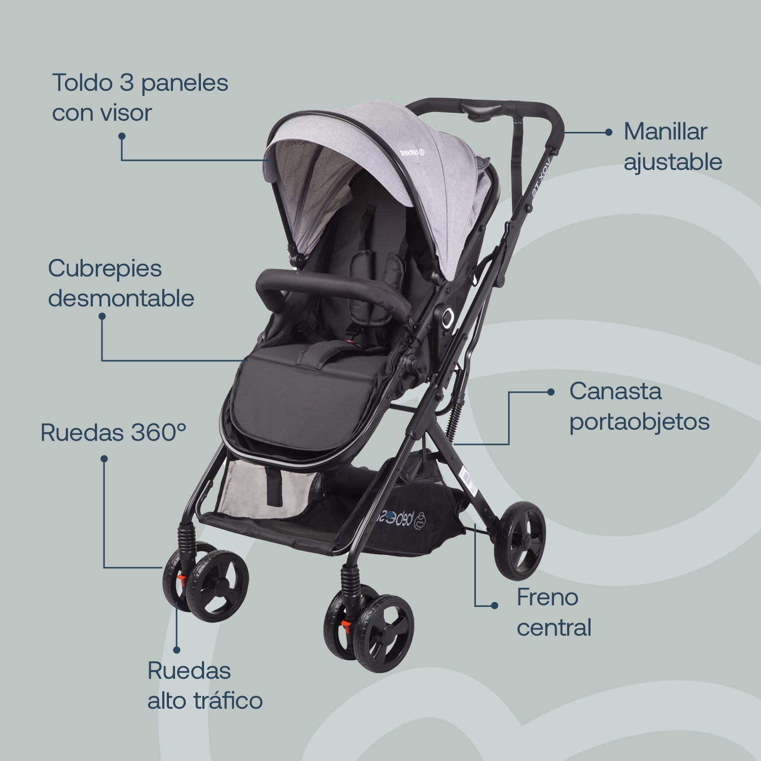 Coche Cuna travel system Vox Gris