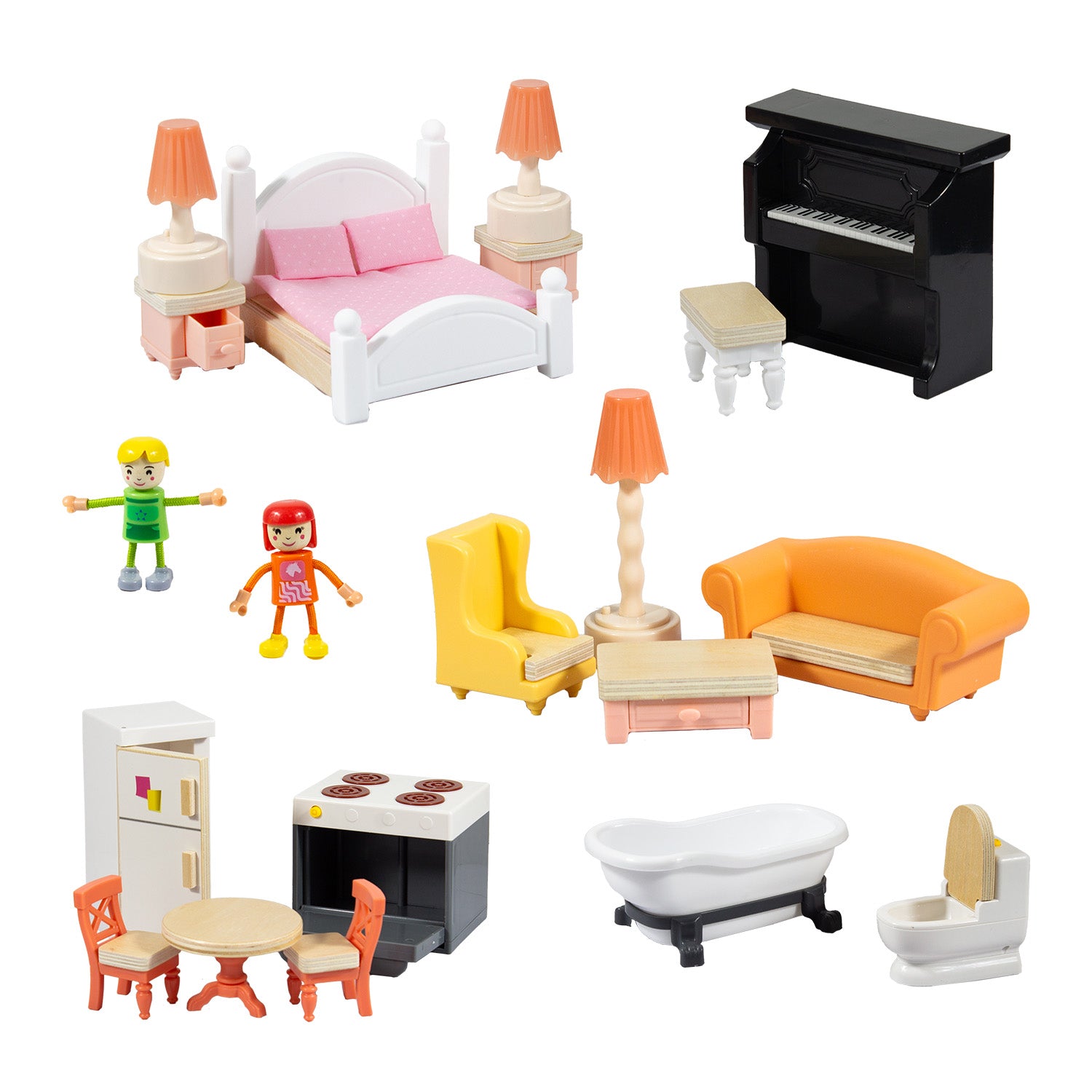 Casa de Muñecas + Muebles Madera Montessori  Bella