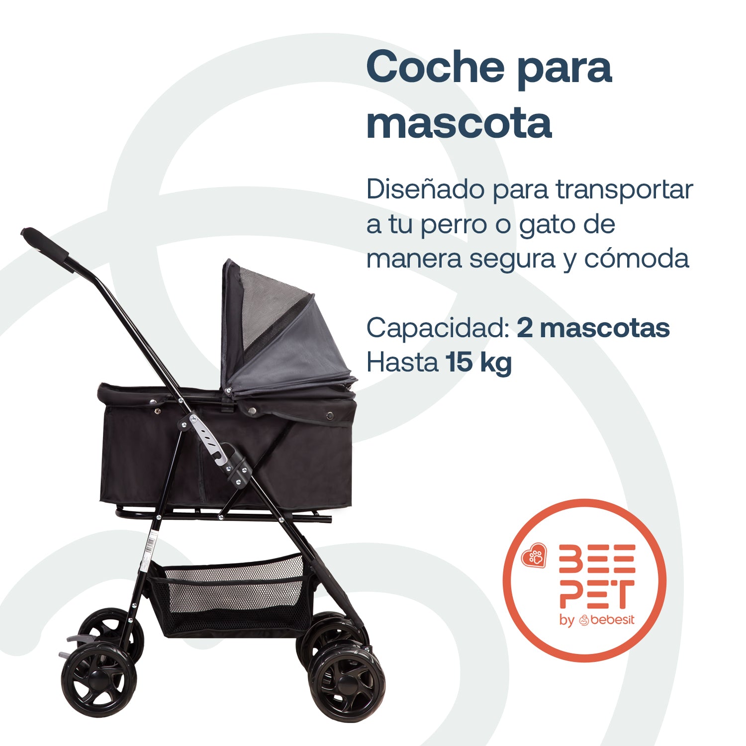 Coche Mascotas Plegable Easy Perro Gato Negro BeePet by Bebesit