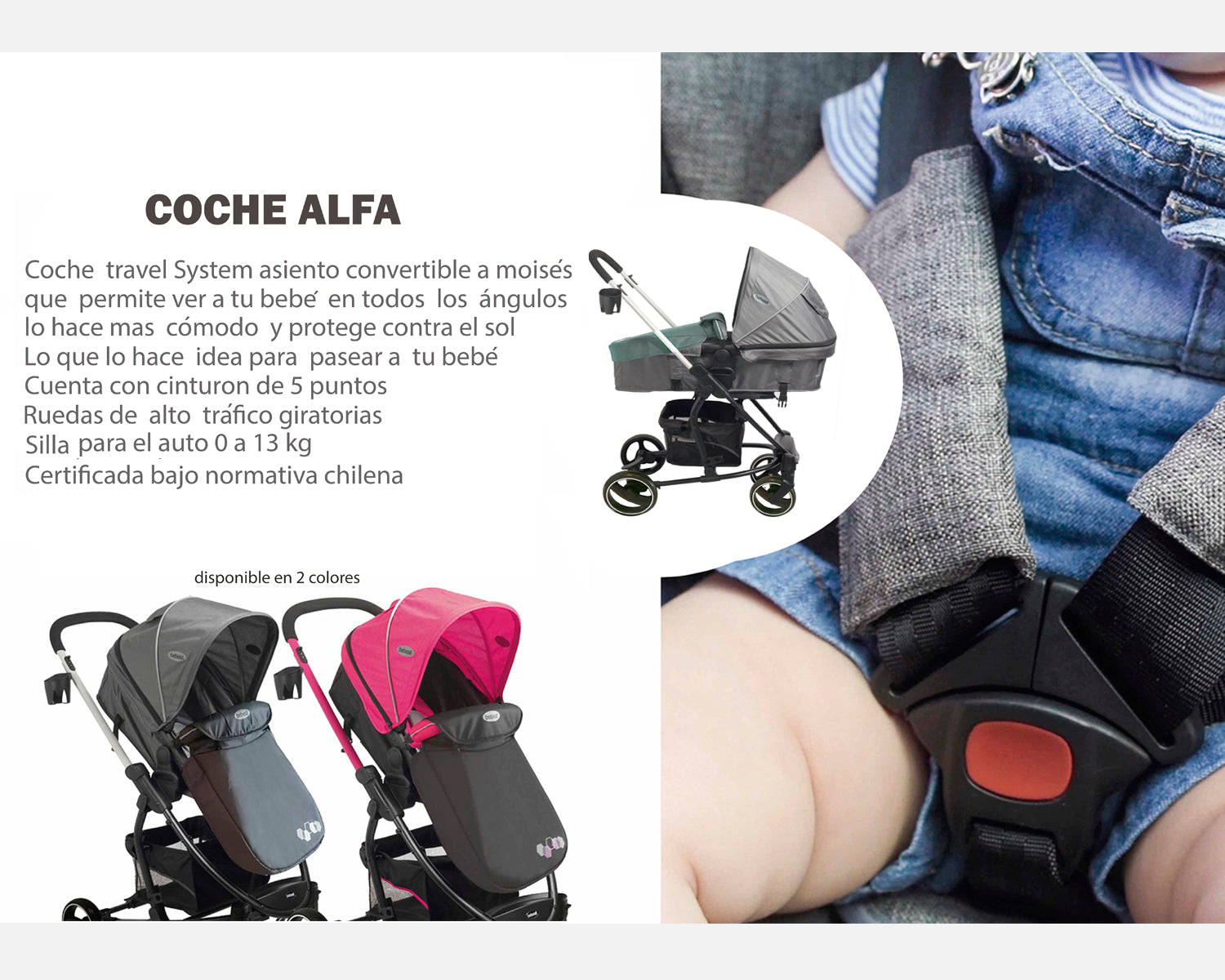 Coche Cuna travel system Alfa Nuevo Rosado