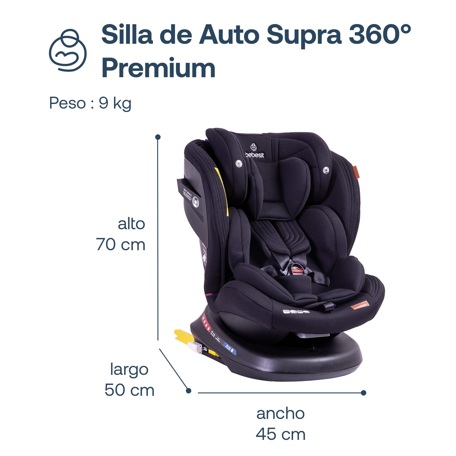 Silla de Auto Convertible Isofix Supra 360º Premium Negro