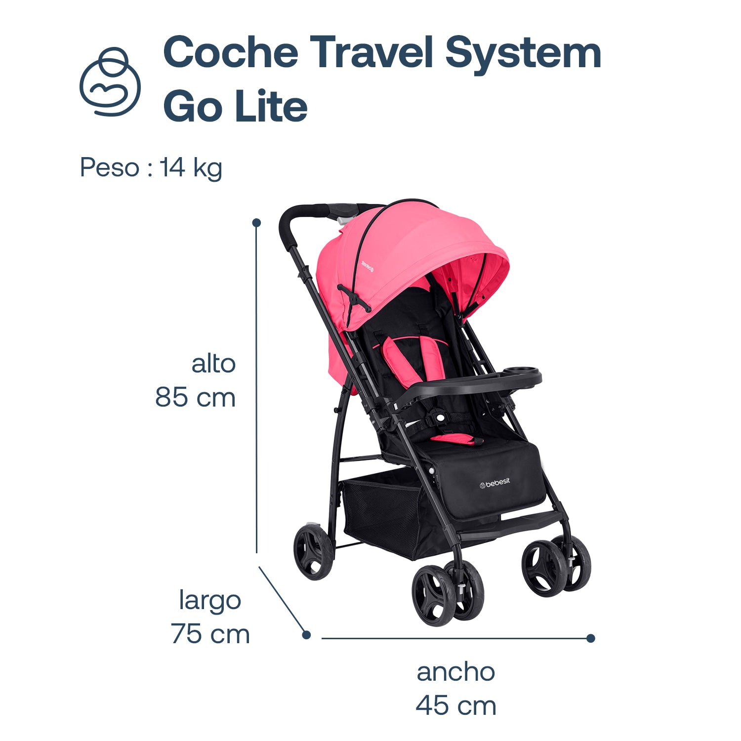 Coche Travel System Go Lite Rosado