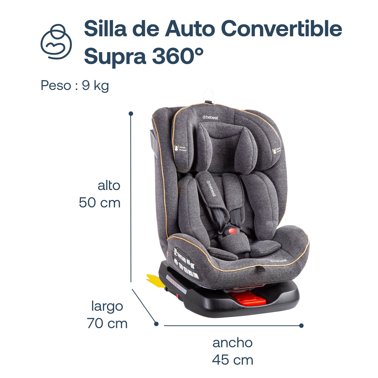 Silla de Auto Convertible 360° Isofix Supra Gris