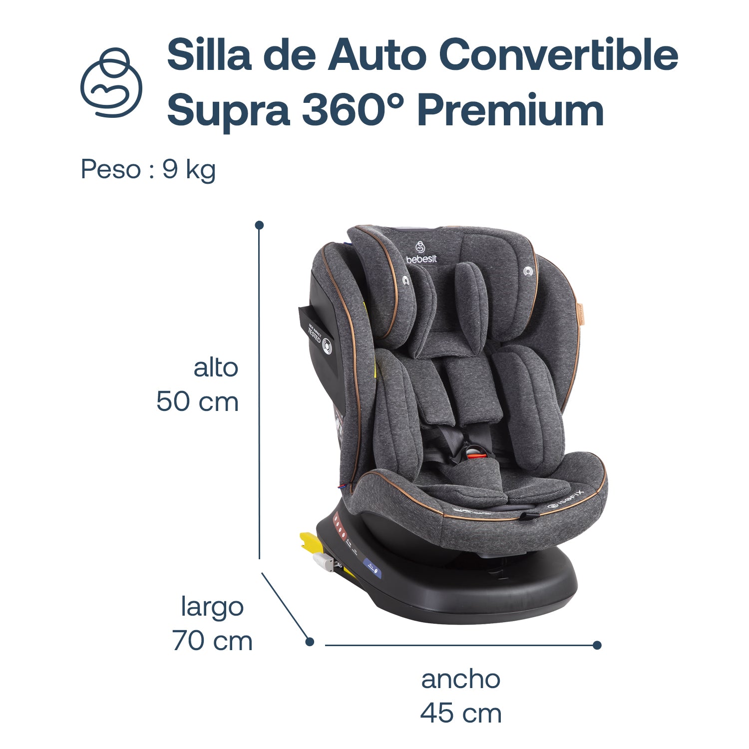 Silla de Auto Convertible Isofix Supra 360º Premium Gris