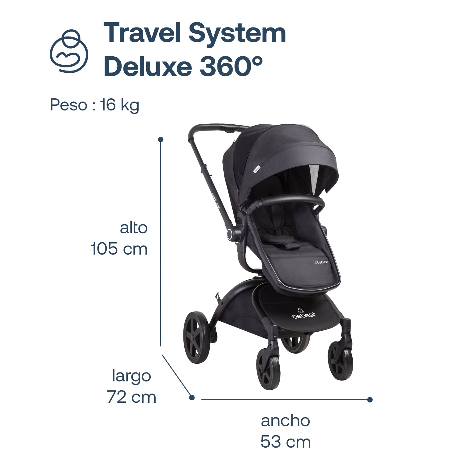 Coche Cuna travel system Deluxe 360° SX  Negro