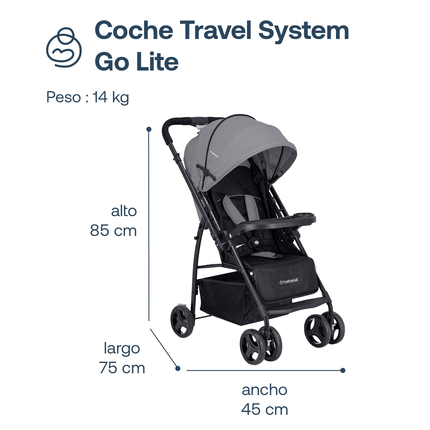 Coche Travel System Go Lite Gris