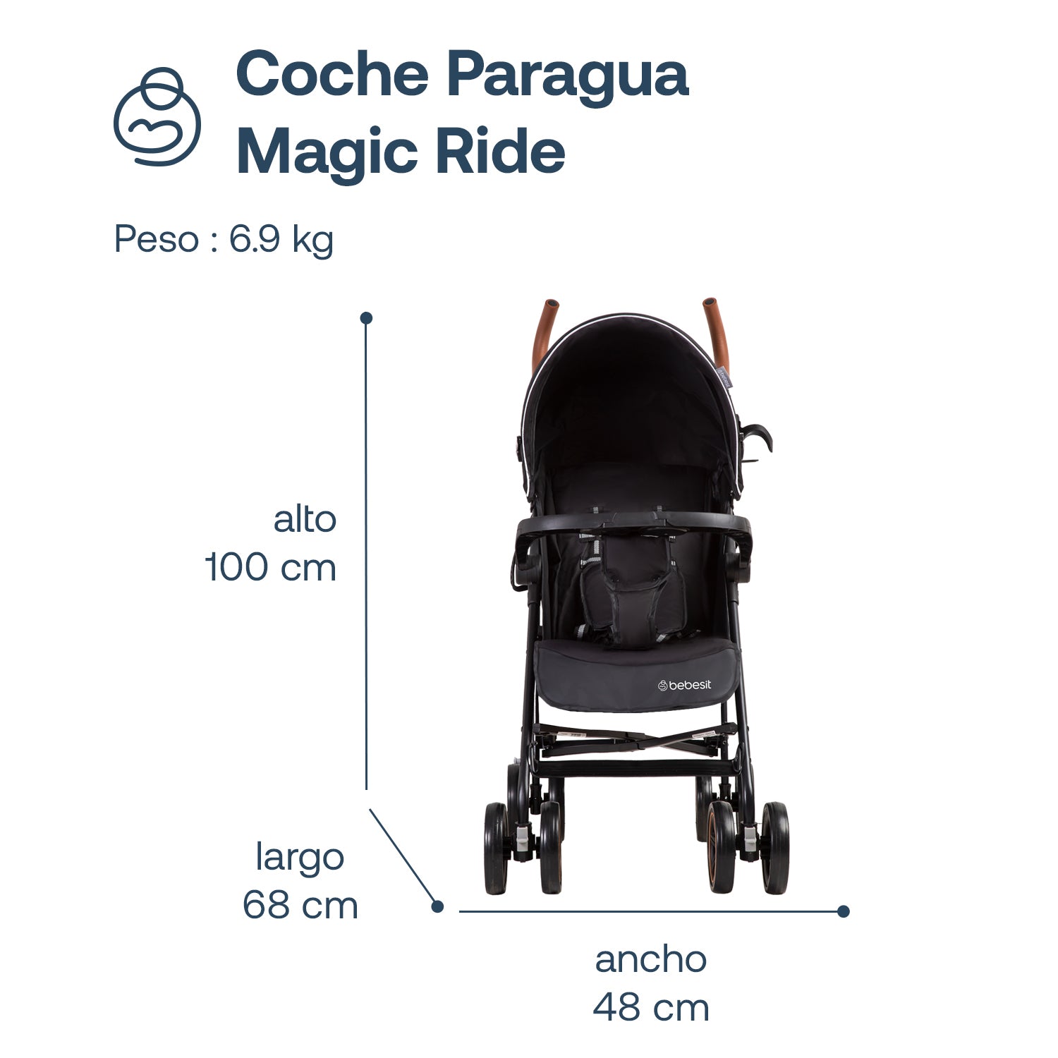 Coche Paragua Magic Ride Fiesta Negro Bebesit