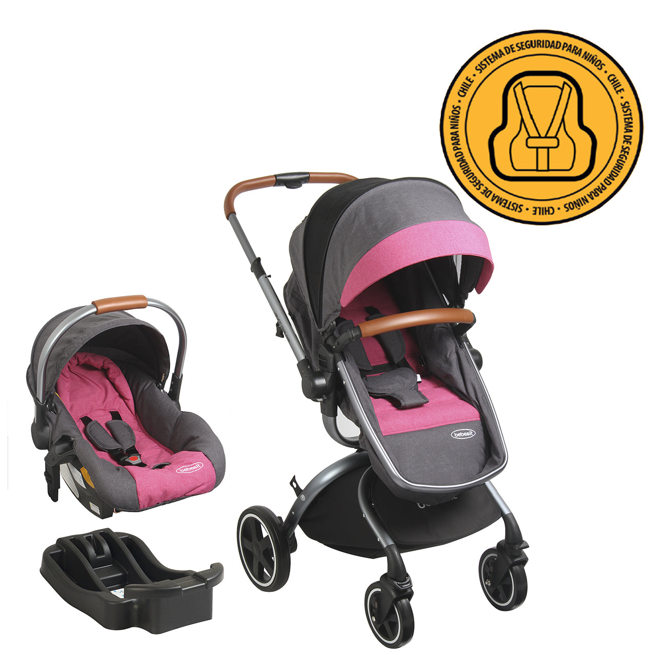 Coche Cuna travel system Deluxe 360° Rosado