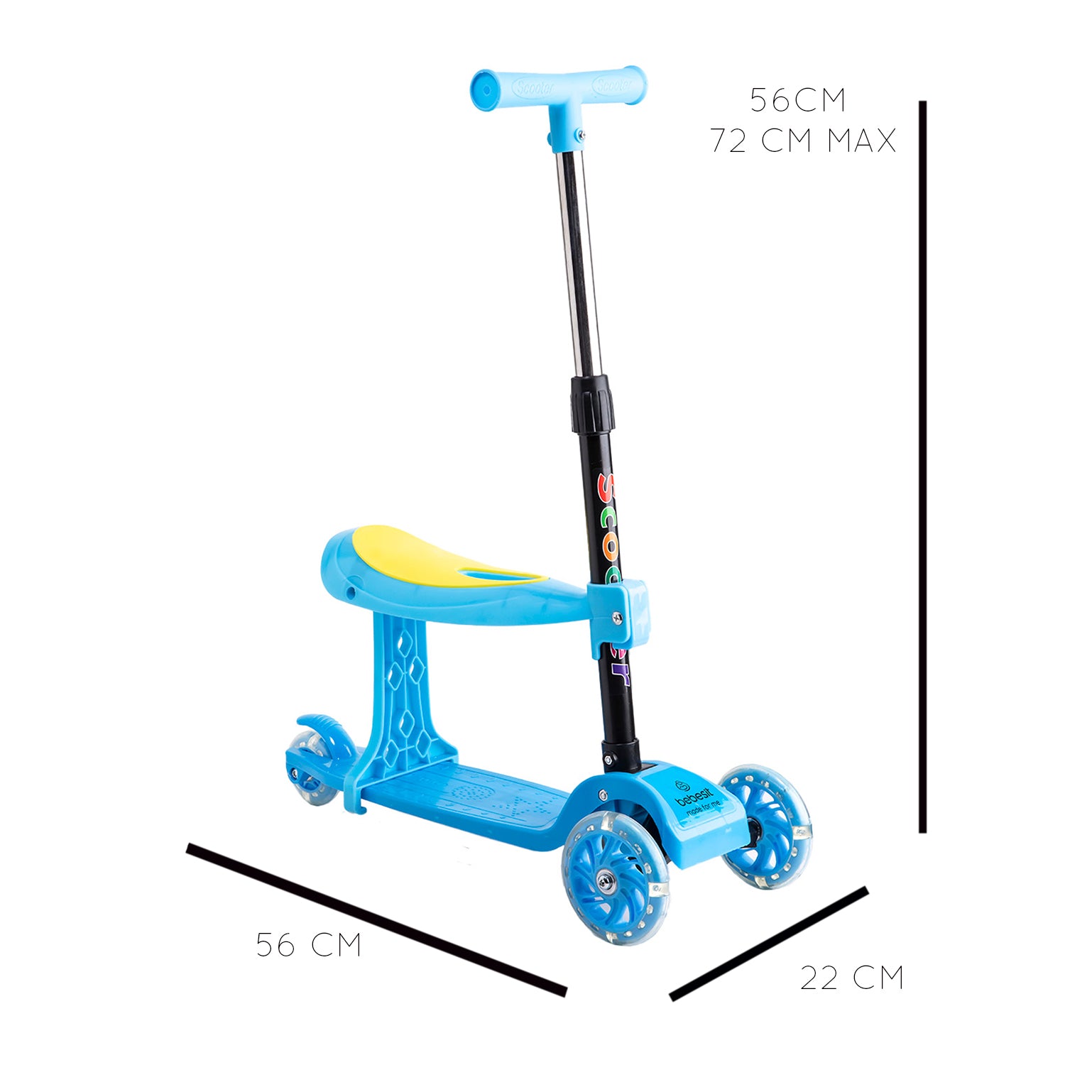 Scooter Monopatín 2 en 1 con Asiento Niño Plegable XT04 Azul