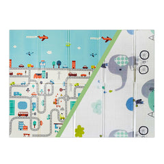 Alfombra Antigolpes Infantil Plegable con Bolso 180X120 Ciudad y Elefante