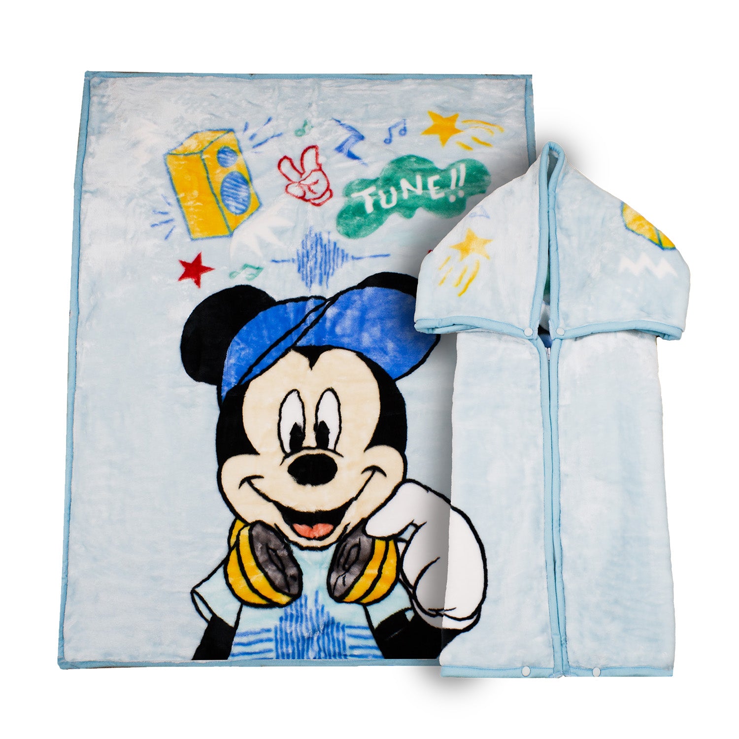 Saco con Broche Ultra Soft Mickey Music 80x110cm Celeste