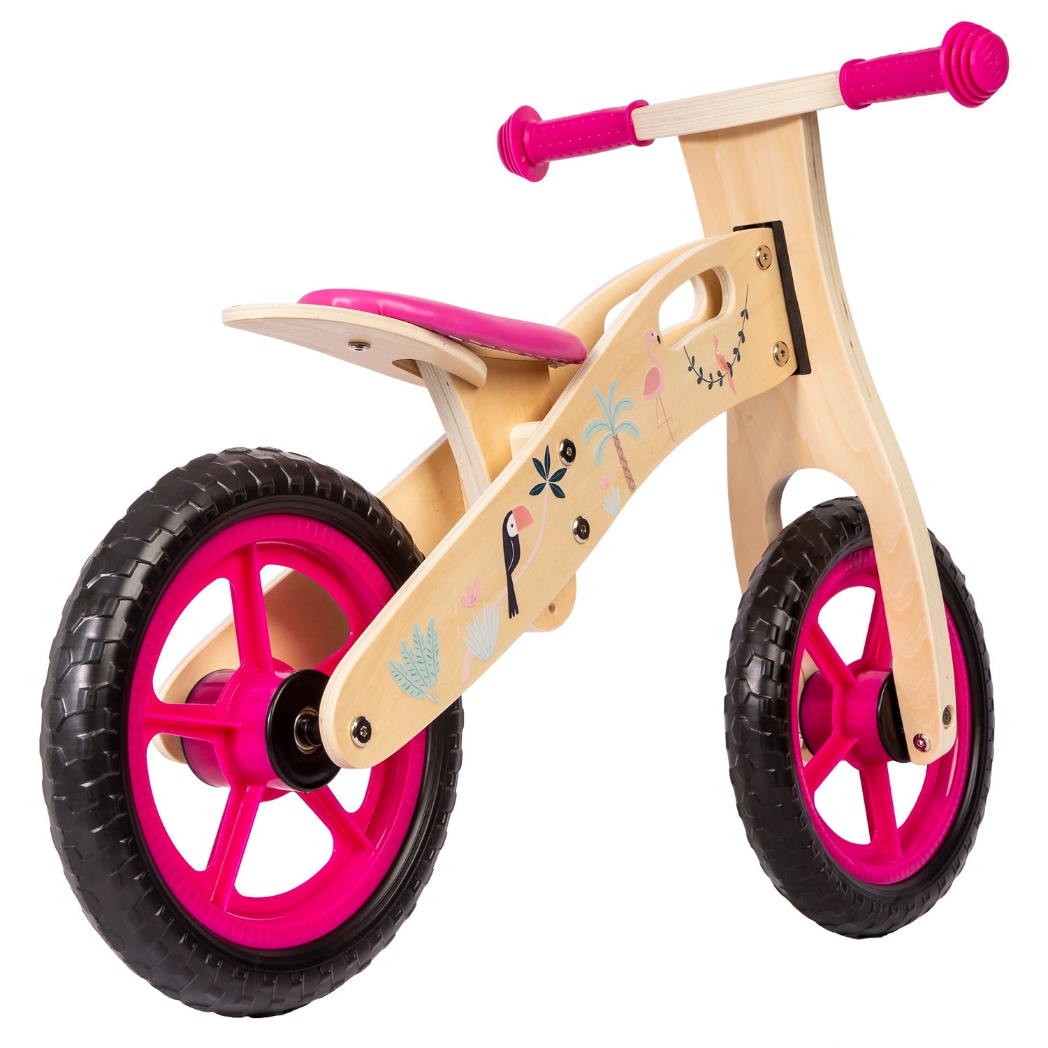 Balance Bike Bicicleta de Equilibrio Aprendizaje Madera Flamenco Rosa