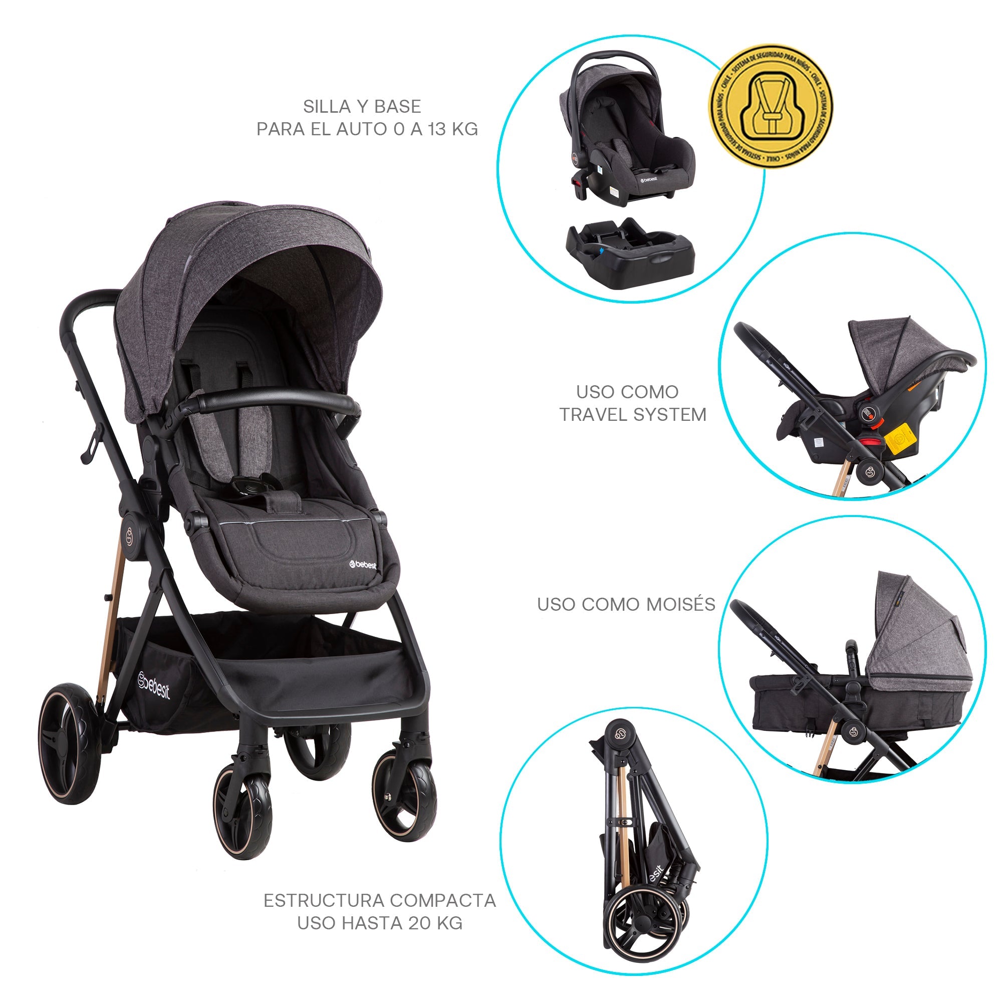 Coche Cuna travel system Cosmos Negro