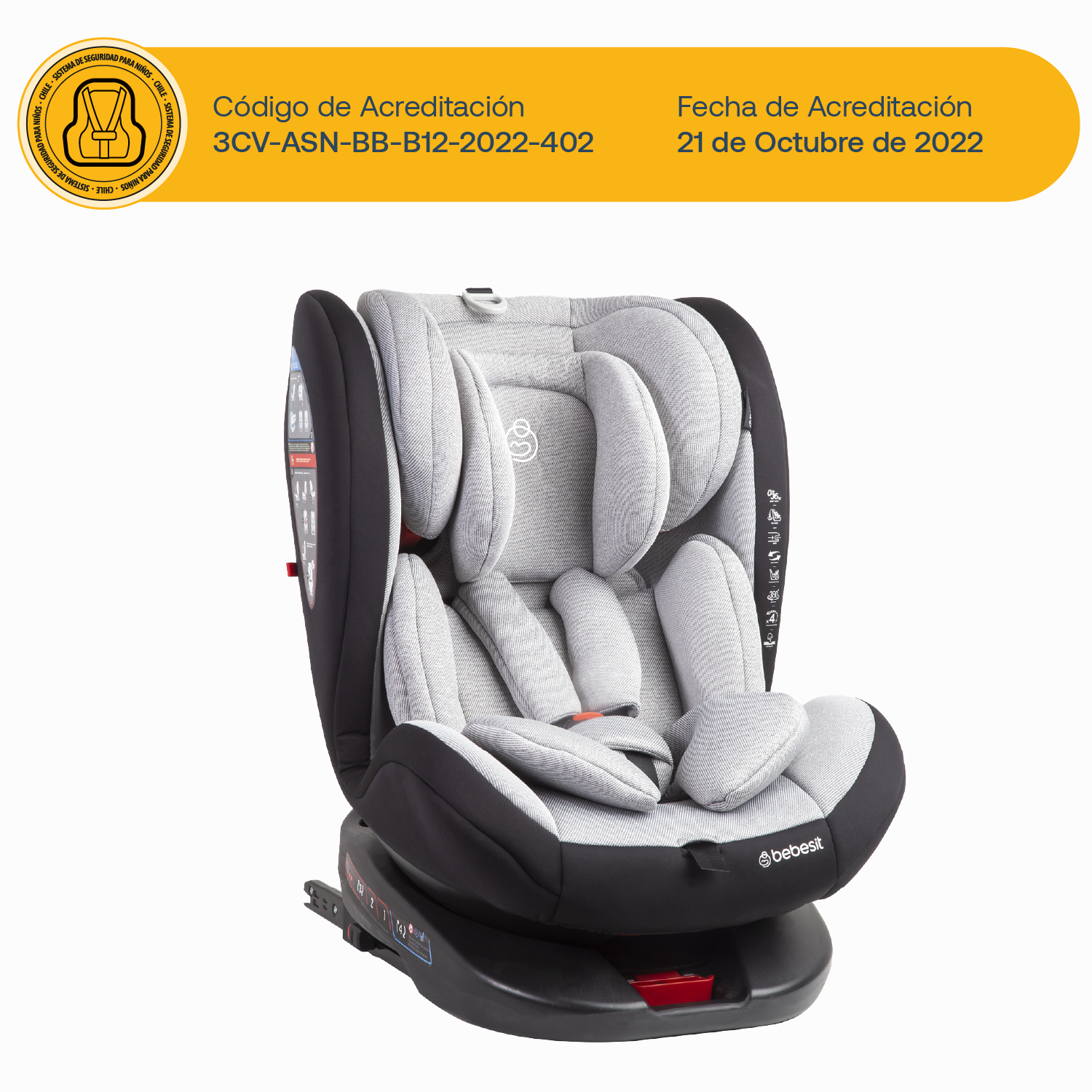 Silla de Auto Convertible 360° Isofix  Saturn Gris claro