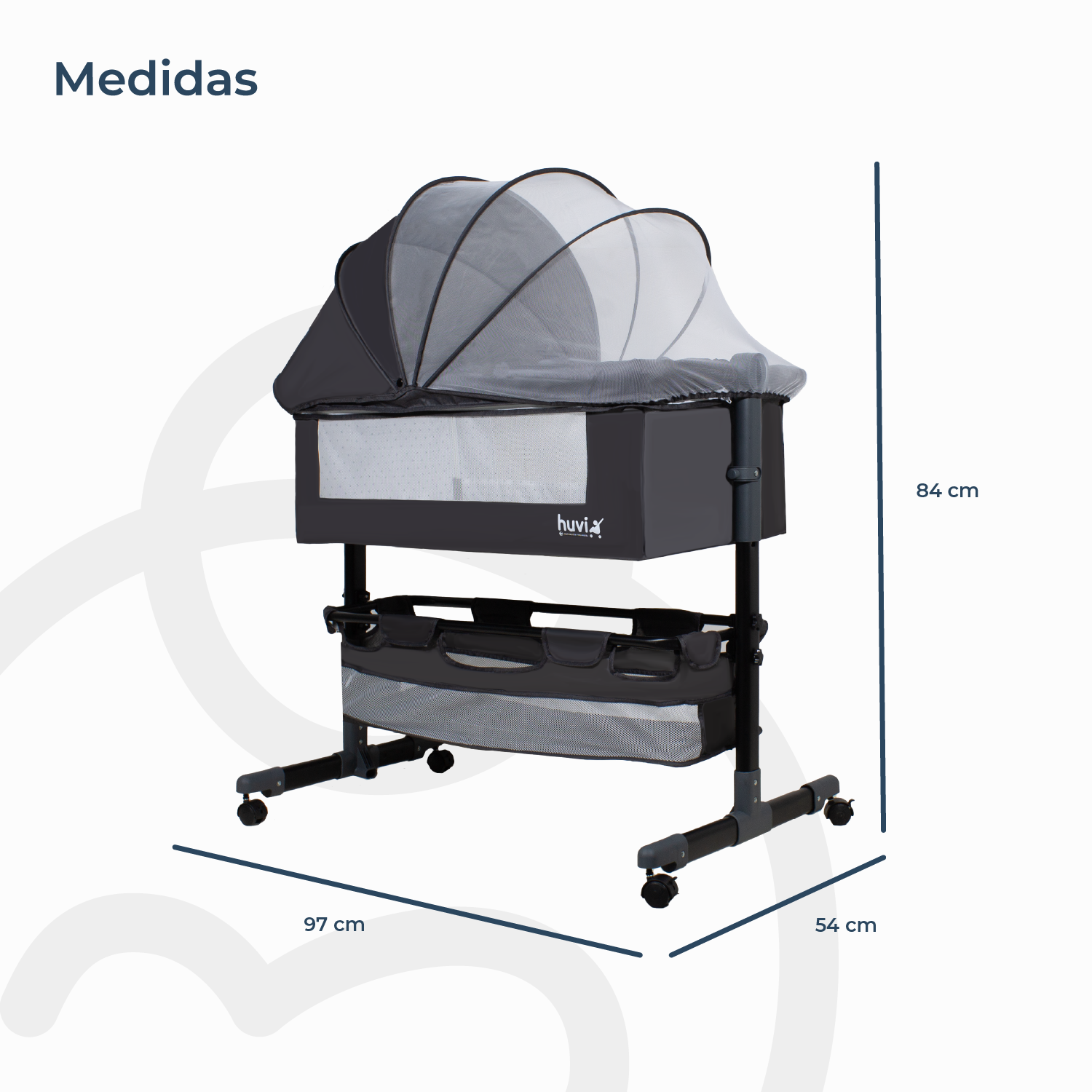 Cuna Colecho Cozy con Colchón Mosquitero y Canasto Negro Huvi