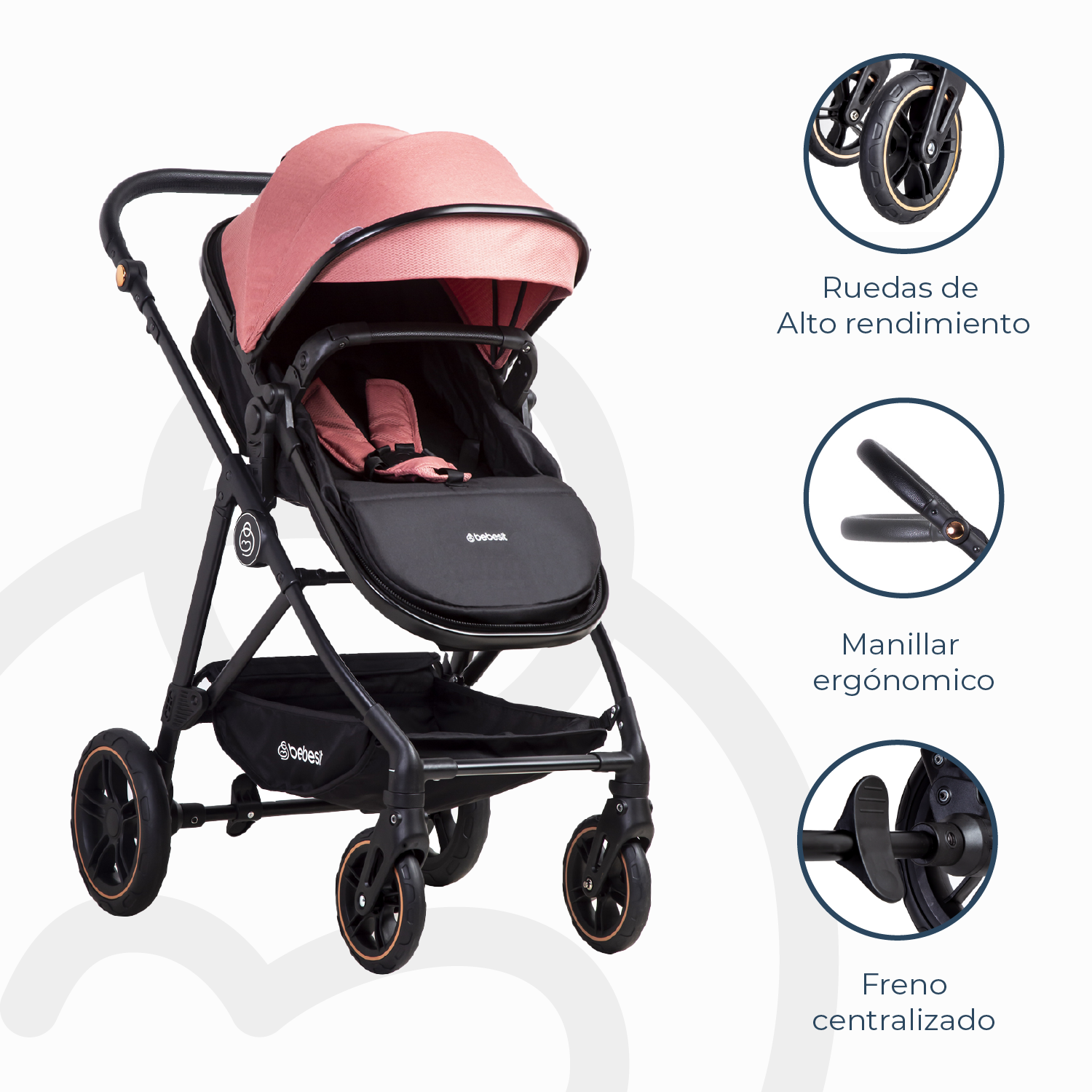 Coche Cuna Paseo Street Rosado Bebesit