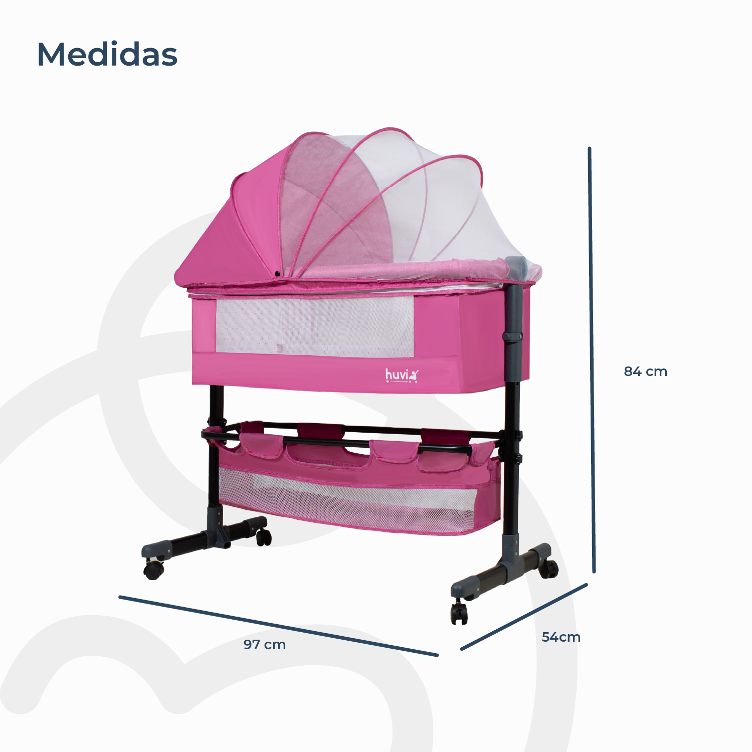 Cuna Colecho Cozy con Colchón Mosquitero y Canasto Rosa Huvi