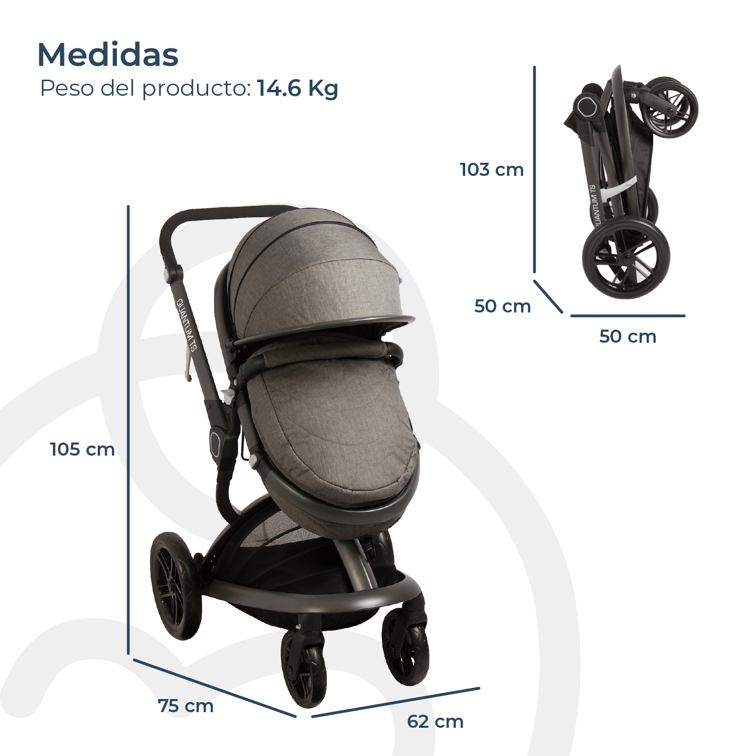 Coche Cuna travel system Quantum Gris