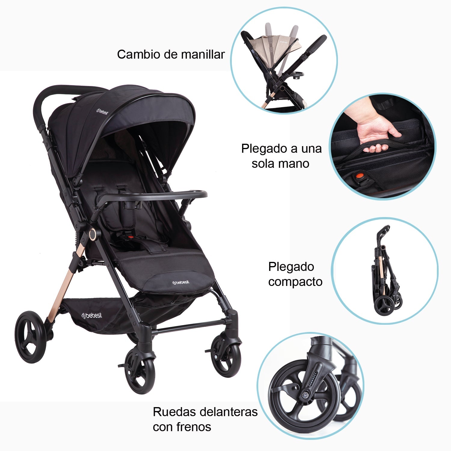 Coche de Paseo City Reversible con Bandeja Negro