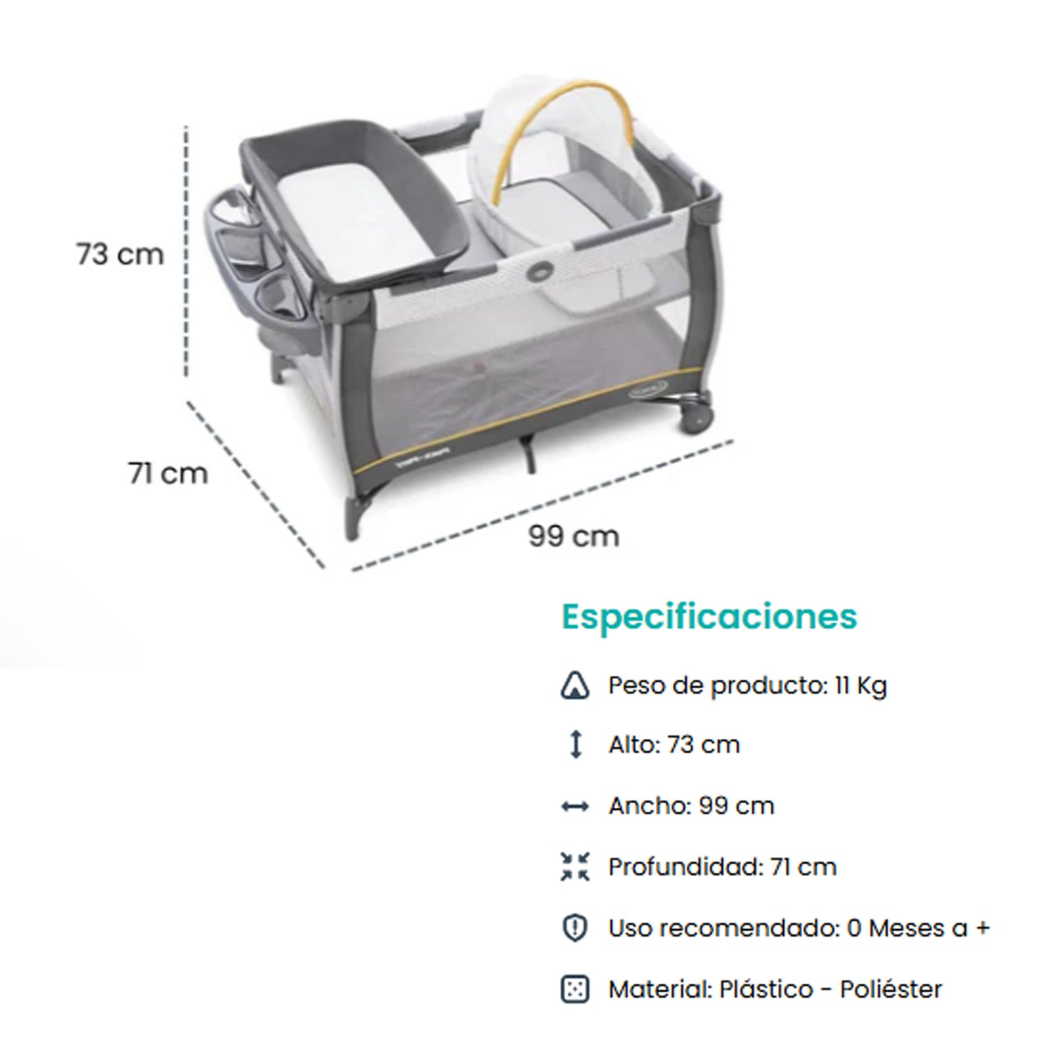 Cuna Pack and Play Care Suite Bassinet Playard Wells Graco
